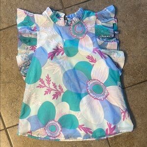 Floral Ruffle Sleeve Top - Multicolor